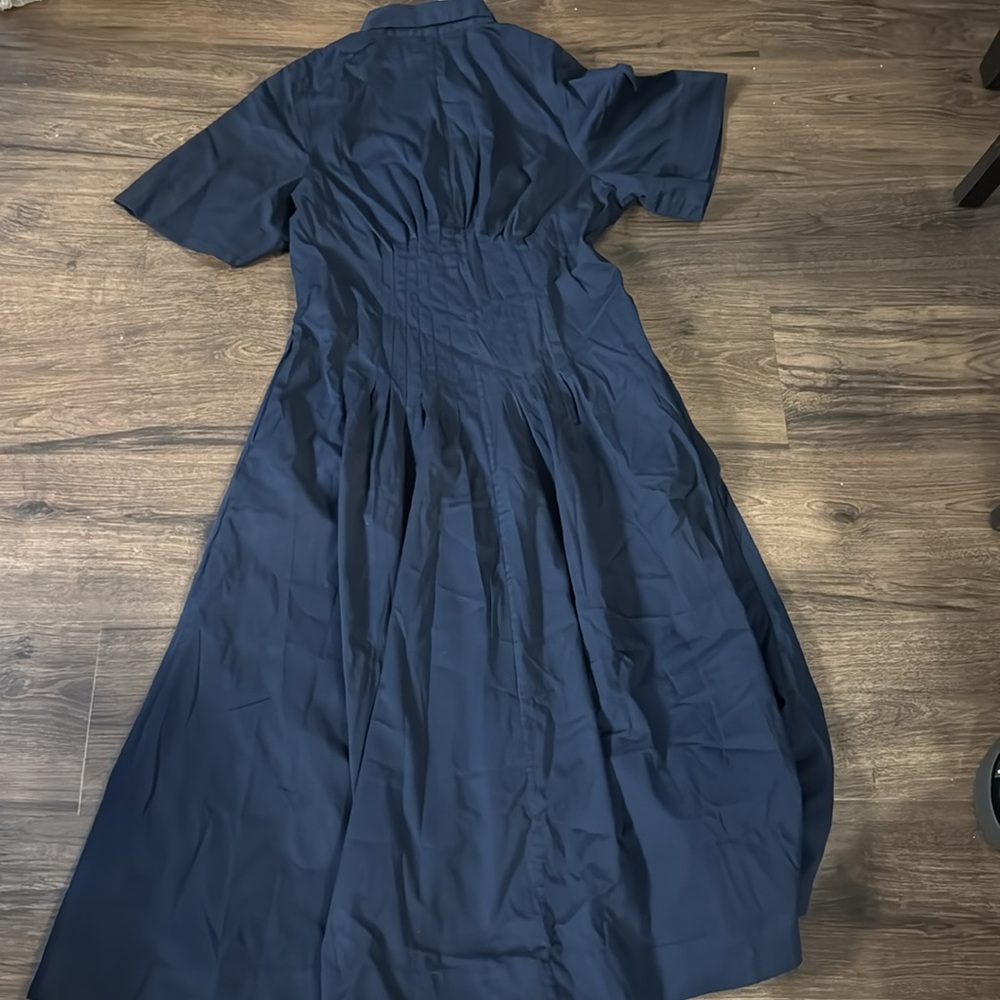 NWT! Banana Republic Navy Stretch-Cotton Poplin Pintuck Long-Midi Shirt Dress - Picture 7 of 8